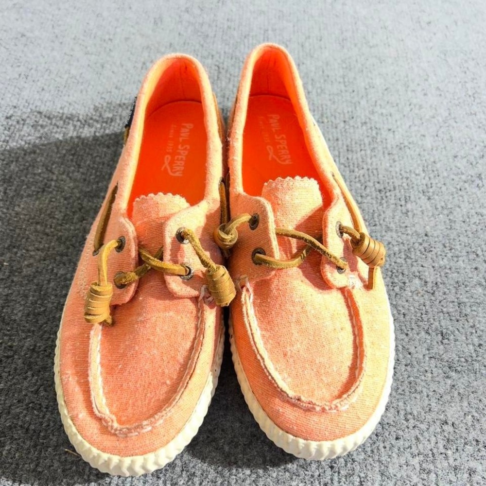 Sperry Top-Sider Women 7.5M Peach Orange Canvas Boat Shoes STS95581 Low Top